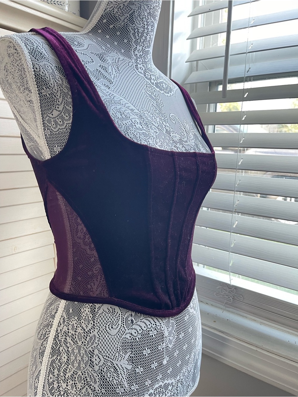 Velvet Corset Tank Top in Plum